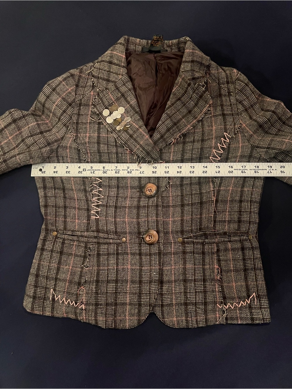 K/Lab Brown Plaid Blazer with Pink Stitching